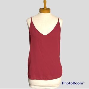 Plum Burgundy Wine V Plunge Top Blouse Sleeveless Tank w Lining (M)​​​​​​